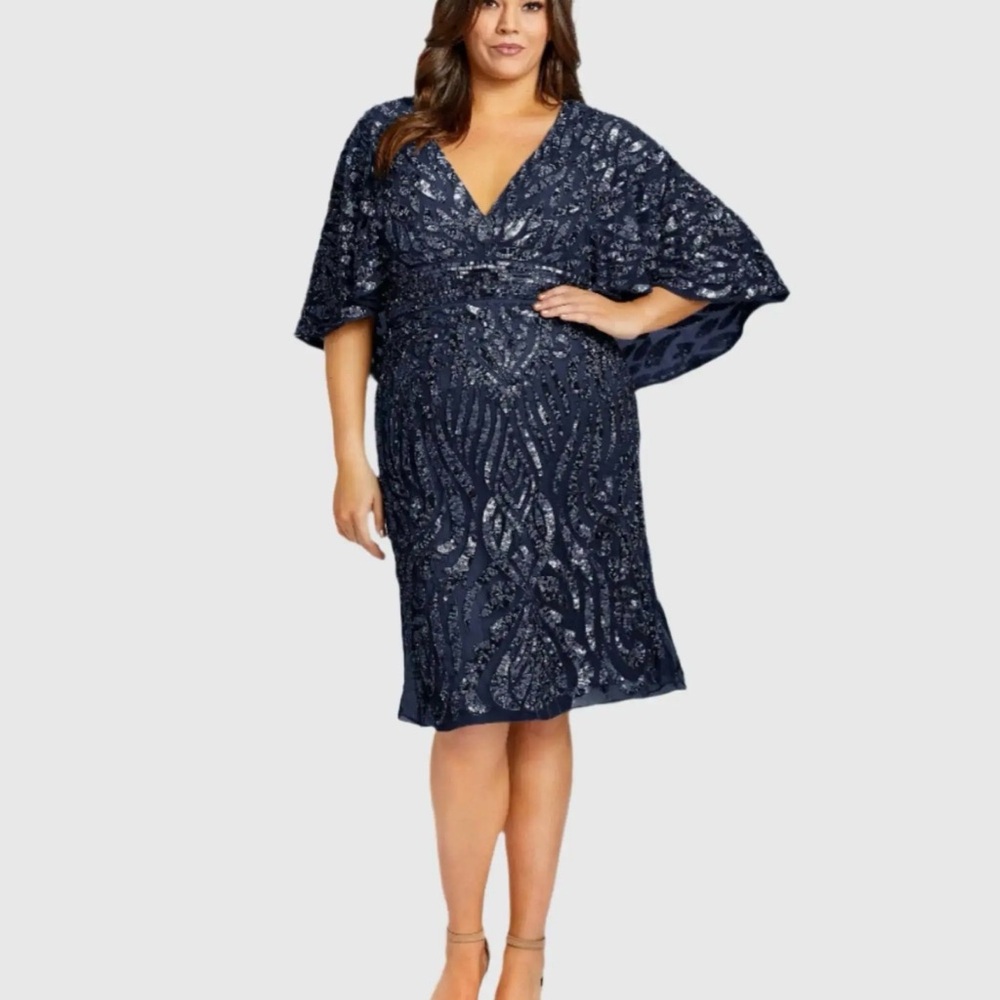 Mac Duggal Midnight Blue Sequin Midi Dress